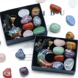 7pcs Chakela Crystal Healing Stone+Crescent Moon or Star Necklace Gift Set 1287 - Picture 1 of 11