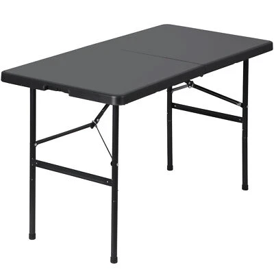 4FT Folable Camping Table Portable w/Handle Safety Lock Outdoor & Indoor Black - Image 1 of 4