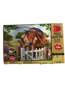 Super 3D Puzzle 500 Pieces 24x18 in Howard Robinson At The Garden Gate HORSES - Picture 1 of 5