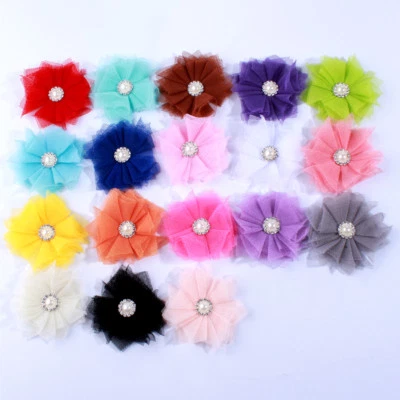 30PCS 6.5CM Mini Tulle Mesh Chiffon Flowers With Pearls For Hair Accessories - Image 1 of 4