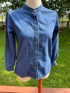 Coldwater Creek Button-Up Denim Blouse P/S 100% Cotton China Blue - Picture 1 of 9