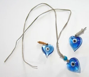 Vintage glass heart Evil eye pendant charm amulet blue LOT of 3 - Picture 1 of 2