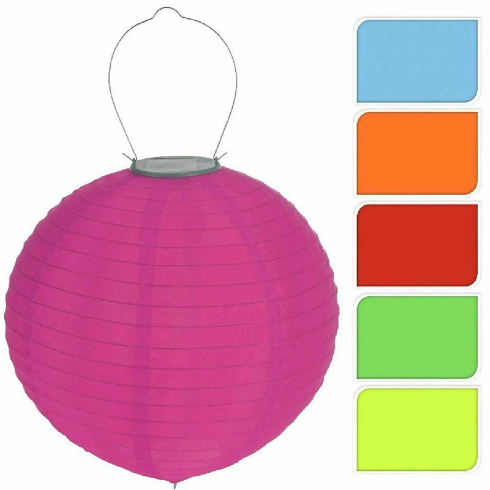 GREEN 30CM ROUND HANGING SOLAR GARDEN LANTERN LIGHT LAMP PARTY OUTDOOR SHADE - Image 1 of 1