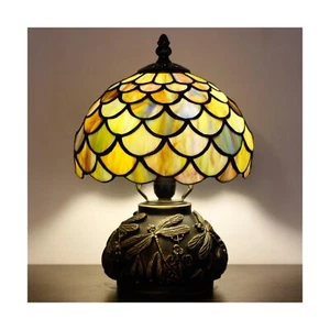 Small Tiffany Lamp Mini Stained Glass Table Lamp Yellow Fish Scale Style Tiff... - Picture 1 of 7