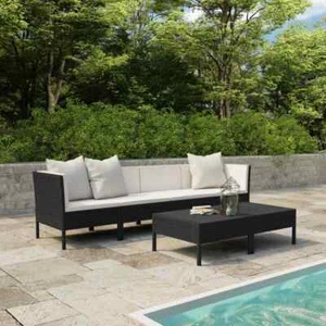 6 Piece Patio Lounge Set with Cushions Poly Rattan Black vidaXL - Picture 1 of 8