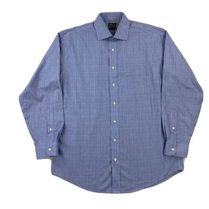 Jos A Bank Travelers Shirt Men 15 1/2-34 Blue Plaid Long Sleeve Button Up Cotton - Picture 1 of 16