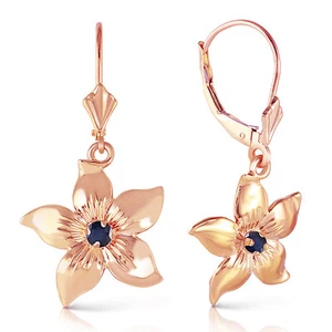 Pendientes de flores con zafiros de oro rosa macizo de 14K con cierre de palanca - Imagen 1 de 5