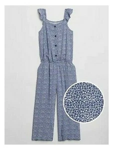 Baby GAP Girls 6-7, 8-9, 12- 14 NEW Multi-Color Blue Kids Print Flutter Jumpsuit - Picture 1 of 1