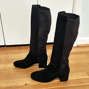 Donald Pliner Cayden Knee High Boots Suede Stretch Pull On Size 7.5M Block Heel - Picture 1 of 23