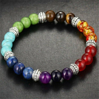 2 Stück Chakra 7 Stein Edelstein Yoga Heilung Punkt Kristall 8mm Perlen Armband - Bild 1 von 4