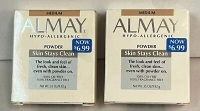 2 ALMAY HYPO-ALLERGENIC SKIN STAYS CLEAN POWDER  0.35 oz  MEDIUM please read - Image 1 of 2