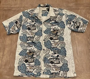 Hobie Hawaiian Camp Shirt Size M Classic Cars Woodie Surf Floral Dana Point - Picture 1 of 6