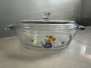 Anchor Hocking Hallmark Card Teapot & Flowers Glass Casserole Dish 1.5qt #1037 - Picture 1 of 13