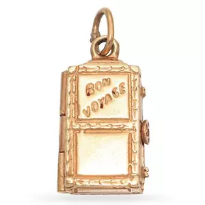 Ciondolo Charm Bagaglio Viaggio Valigia Bon Voyage Oro Giallo 14K Vintage - Foto 1 di 6