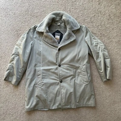 Mighty Mac Jacket Mens 42 Vtg 3 Button Close Faux Fur Fleece Lined Coat - Image 1 of 4