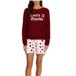 Juego de pijama corto WILDFOX Love's a Gamble, 2 piezas, corazones rojos, grande, nuevo con etiquetas - Imagen 1 de 11