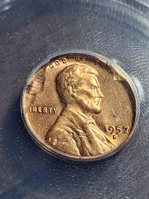 1957 D Lincoln Wheat Cent Mint Error Defective Planchet ANACS MS 64 RED 2.59g - Image 1 of 4