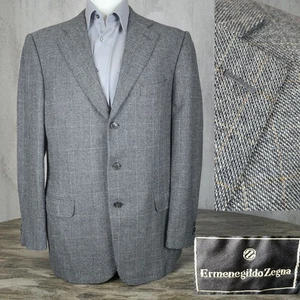 Ermenegildo Zegna Blazer Mens 42L Gray Plaid 3 Button DV Wool Cashmere - Picture 1 of 11