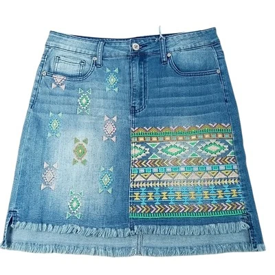 Falda vaquera hidráulica para mujer bordada Soho tiro alto talla 12 boho (cintura 33) Foto 1 de 4