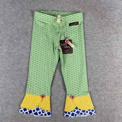 Matilda Jane Pants Girls 4 Green Yellow Ruffle Button Colorful Preppy NEW - Image 1 of 4