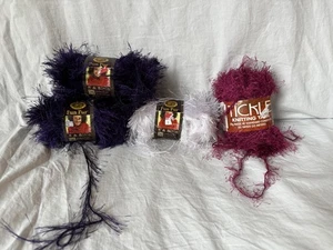 Lot of 4 new Yarn Skeins- 2 Lion Brand Fun Fur Grape, 1 white, 1 Tickle Plum - Picture 1 of 8