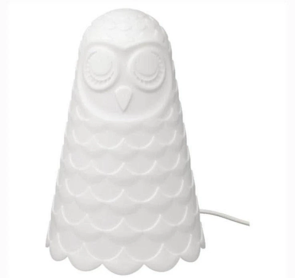 "Lámpara IKEA Búho Blanca Solbo LED Luz Nocturna Brillo Suave 9"" Diseño Geométrico Texturizado" Foto 1 de 1