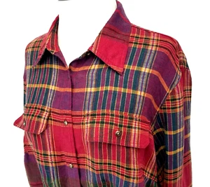 Camisa Lauren Ralph Lauren LRL 100 % lino a cuadros multicolor 2 bolsillos para mujer 1X * - Imagen 1 de 9