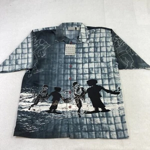 Vintage New York City Hunters Button Up Shirt Mens 2XL Gray All Over Print Y2K - Picture 1 of 12