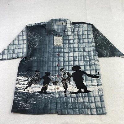 Vintage New York City Hunters Button Up Shirt Mens 2XL Gray All Over Print Y2K - Image 1 of 4