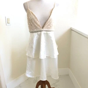 Lulus Women's Ivory White Sequin Beaded Layered Dress size M Backless Swing AD - Picture 1 of 8