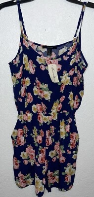 Mono mameluco azul floral FOREVER 21 para mujer talla pequeña Foto 1 de 4