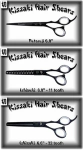 Kissaki 6.0" Black Hair Scissors & 11t & 32t Thinning Shears 3 Scissors Combo - Picture 1 of 3