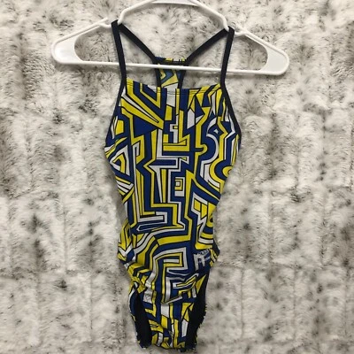 Speedo Womens Blue/Yellow/White Flyback Endurance+ Swim Suit 26 - Image 1 of 4