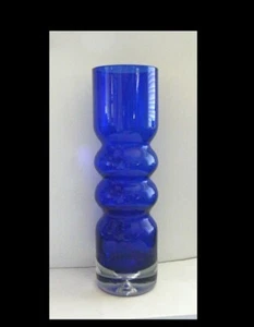 VTG Aseda Bo Borgstrom Swedish Cobalt Blue Glass Hooped Vase Mid Century Modern - Picture 1 of 4