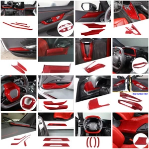 Red Real Carbon Fiber Full Interior Set Decor Cover Trim Kit for Corvette C8 20+ - Picture 1 of 444