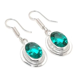 Mint Tourmaline Gemstone 925 Sterling Silver Handmade Jewelry Earring Size 1.20" - Picture 1 of 1