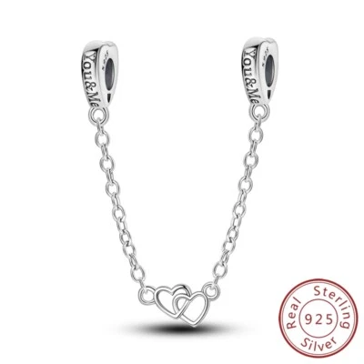 MULA Frauen 925 Silber DIY Charm Unsere Liebe Herz Sicherheit Kette Für Armband - Bild 1 von 4