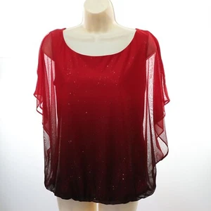 Sara Michelle Red Glitter Hombre Top Blouse Women's Small Batwing Cold Shoulder - Picture 1 of 10