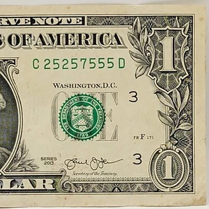 Billete de dólar Alternator 5s número de serie elegante C25257555D cinco de una clase 5s - Imagen 1 de 8