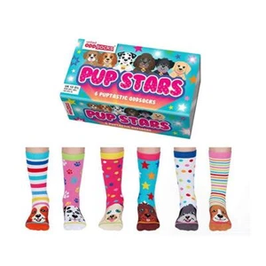 Socks For Kids Pup Stars 6 Odd Novelty Dog Childrens US 13.5-7 United Oddsocks - Picture 1 of 1