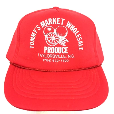 Vtg Tommys Market Produce Hat Spell Out Logo Foam Snap Back Trucker Baseball Cap - Image 1 of 4