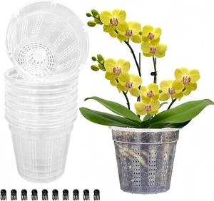 8 Pack Clear Plastic Orchid Pots with Holes for Outdoor Indoor Use - Picture 1 of 6