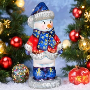 Handmade Wooden Snowman Figure – Carved Christmas Gift Decor – Winter Sculpture - Picture 1 of 13