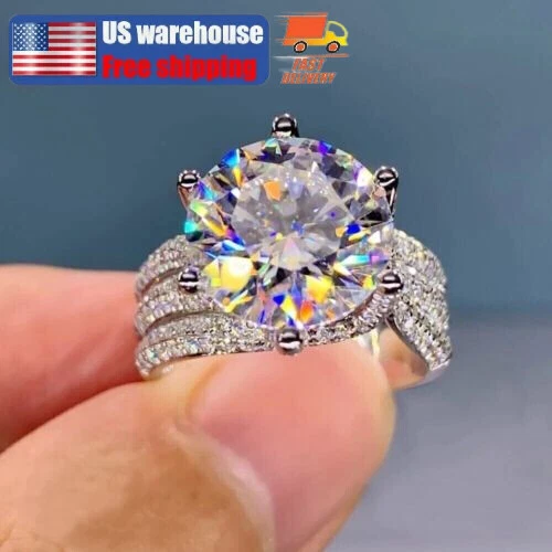 5 Carat Round Cut Moissanite Engagement Wedding Ring Real S925 Sterling Silver - Image 1 of 4