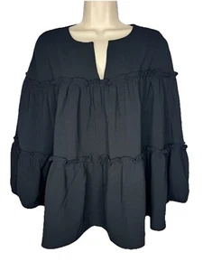 Marc New York Andrew Mark Black Tiered Pleated Ruffle Balloon Sleeve Sz L NEW - Picture 1 of 7