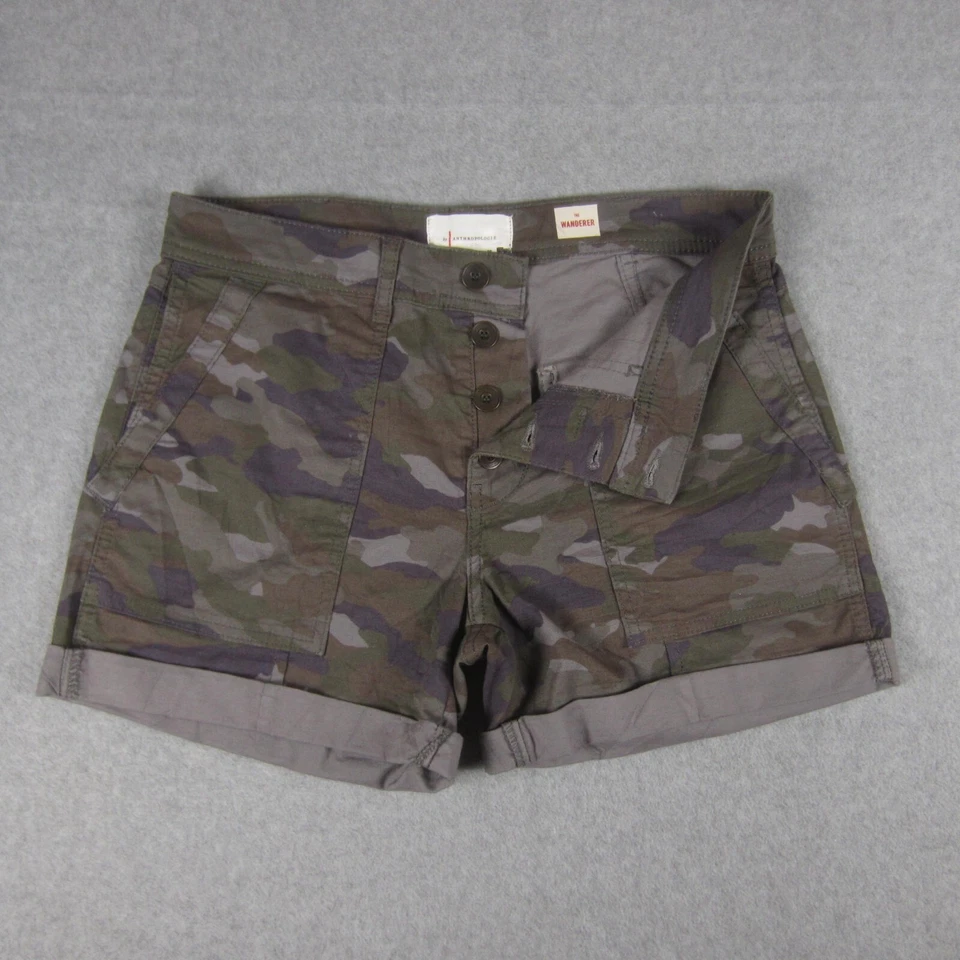 Pantalones Cortos Anthropologie Talla 28 Verde Camuflaje The Wanderer Botón Mosca Elastizados Preppy Foto 1 de 4