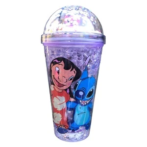 Lilo & Stitch Glitter 20 oz Light Up Tumbler With Dome Lid Kawaii Purple Working - Picture 1 of 6