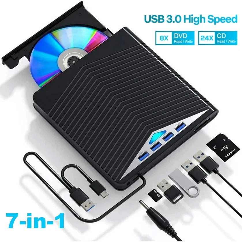 7 en 1 Externo USB 3.0 DVD CD RW Grabadora Unidad Grabadora Lector Reproductor Para Laptop PC Foto 1 de 4