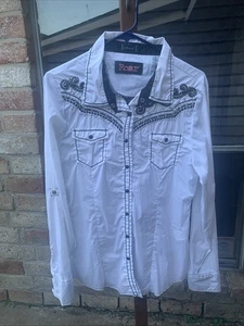Roar women large stretch white long sleeve western style rhinestone button up M - Picture 1 of 7