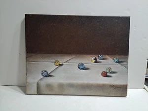 Vintage 2002 Leinwand Gemälde mit 8 Murmeln auf Fliesen SIGNIERT - Bild 1 von 10